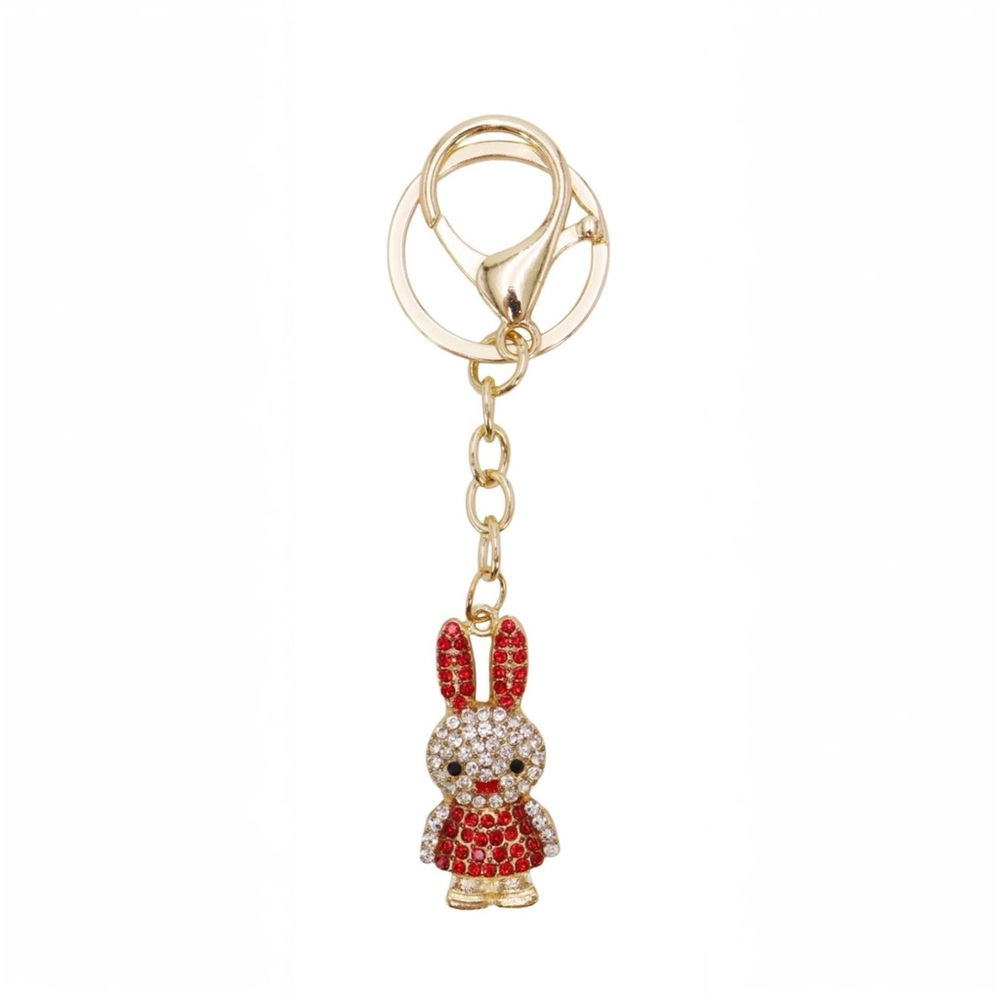 NEW Red and Gold Bling Bunny Bag Charm / Keychain